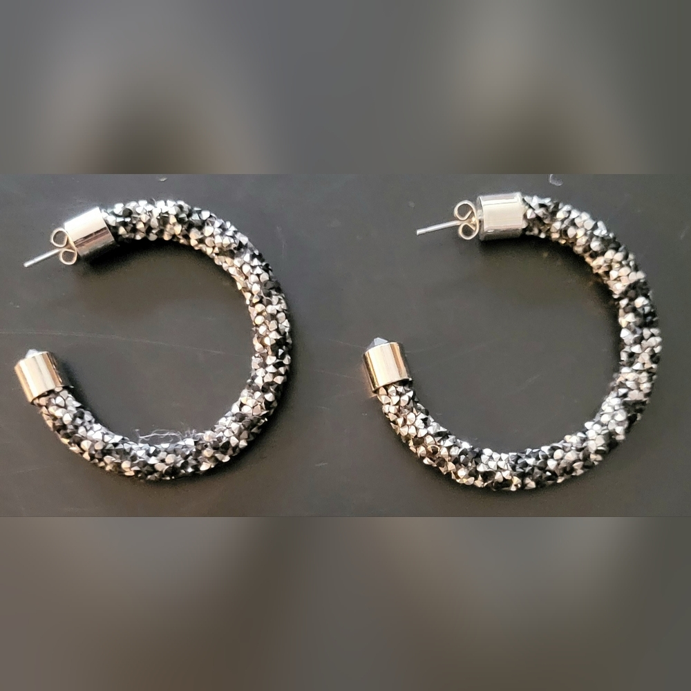 Black and silver hoop earrings.